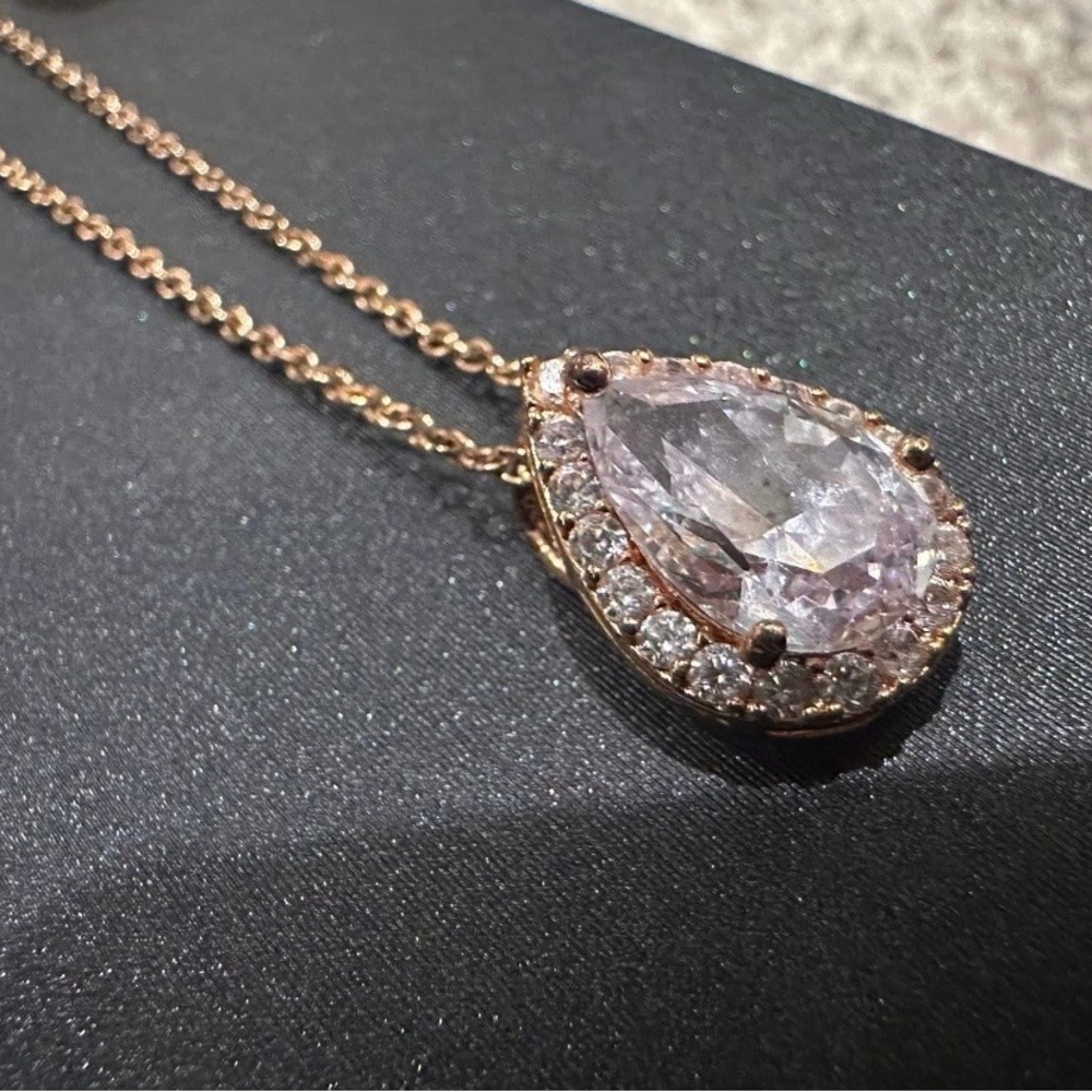 Rose Gold Teardrop Crystal Necklace & Earring Set